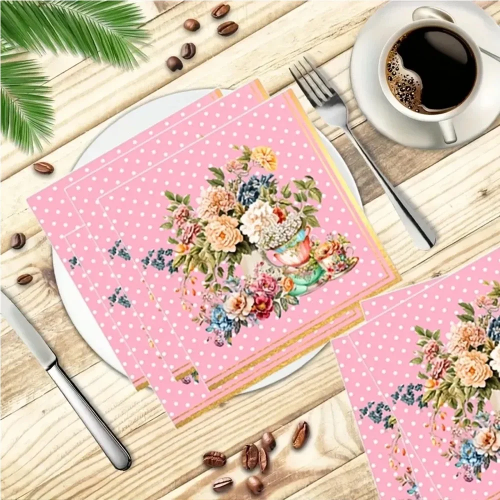 Floral Pink Afternoon Tea Polka Dot Luncheon Paper Napkins, 20 ct